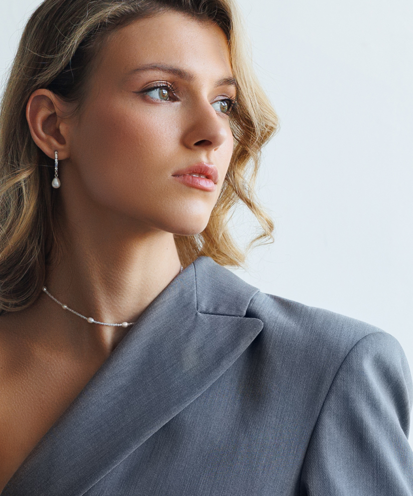 Sterling silver earrings with pearls and zircons