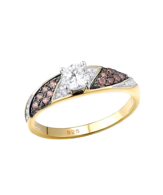 Gilded Sterling silver ring with quartz and zircons