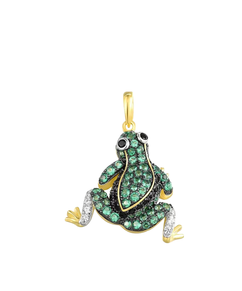 Gilded Sterling Silver pendant with spinels and zircons "Frog"