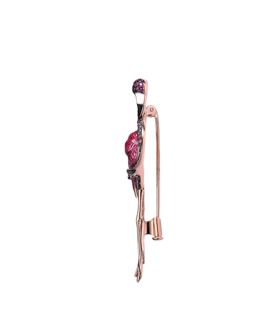 Glided sterling Silver brooch with enamel and zircons "flamingo"