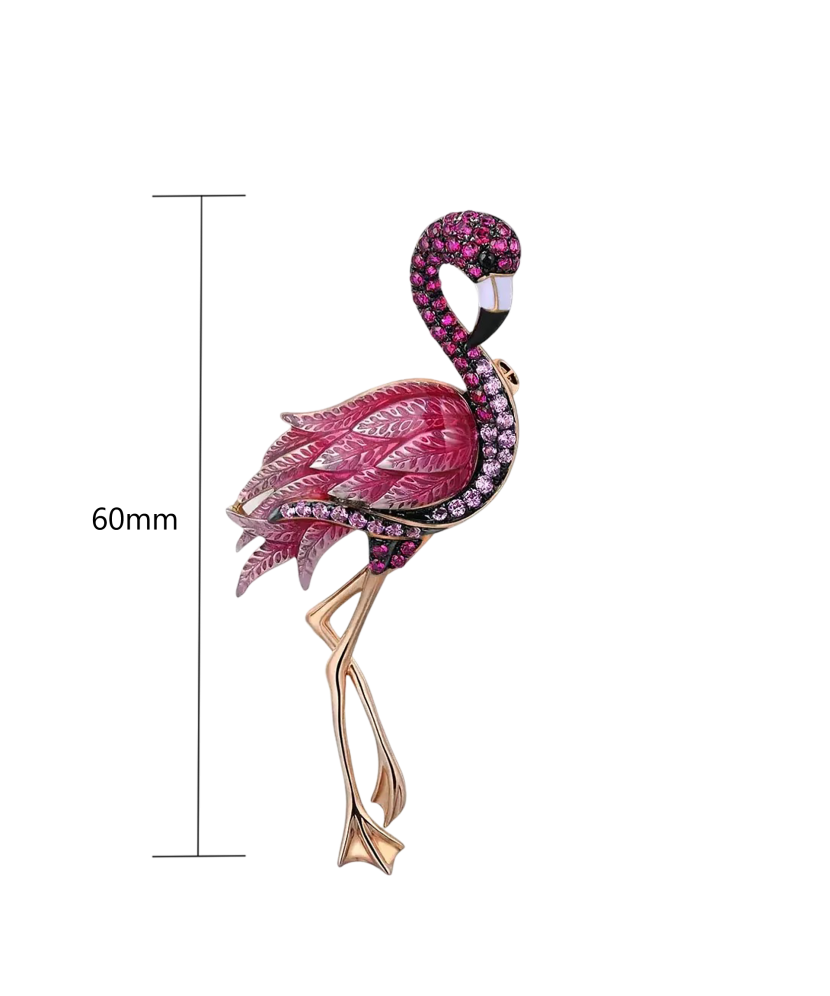 Glided sterling Silver brooch with enamel and zircons "flamingo"