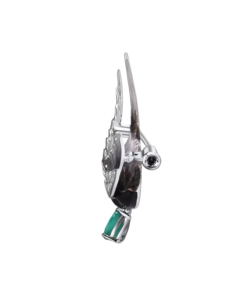 Sterling  Silver brooch with agate, enamel and zircons "Bird"