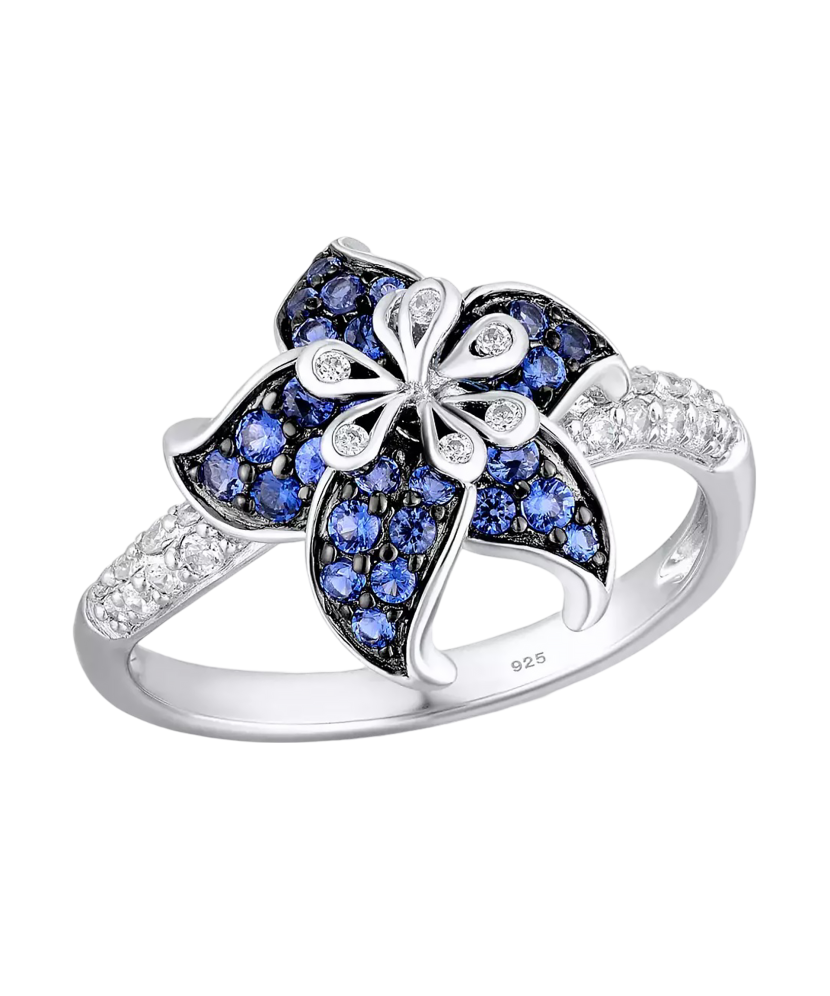 Sterling silver ring with zircons "Flower"