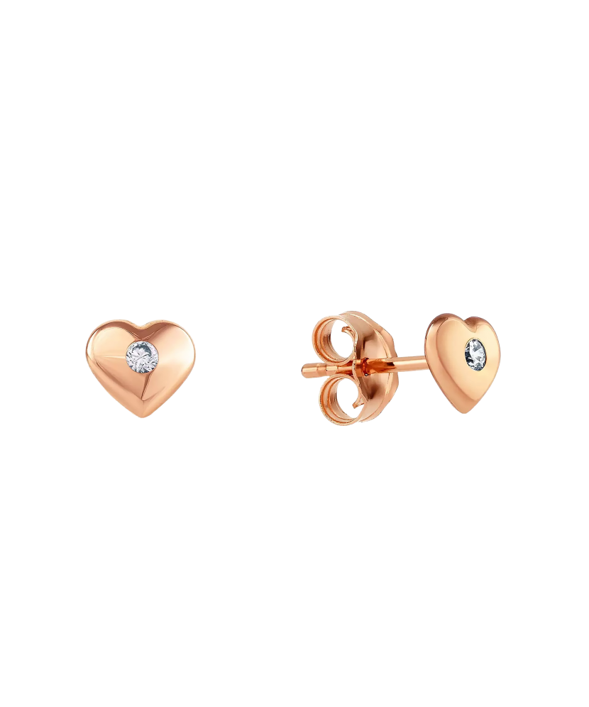 Gold earrings with zircons "hearts" Gold earrings with zircons "hearts"