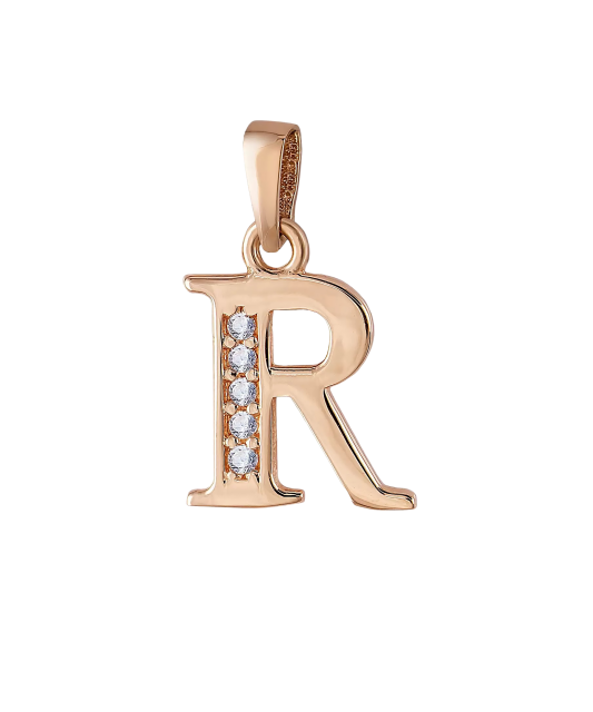Gold pendant with zircons Letter R