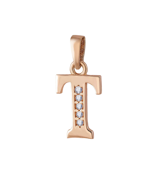 Gold pendant with zircons Letter T