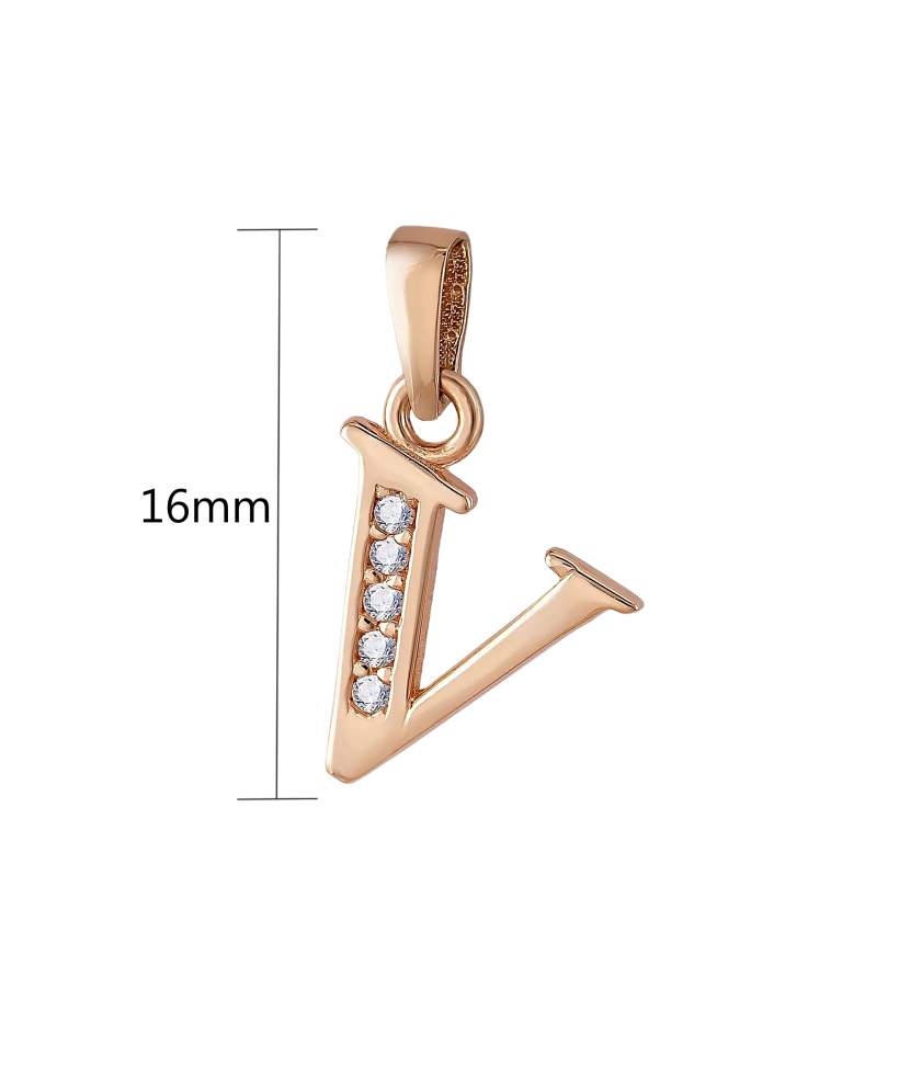 Gold pendant with zircons Letter V