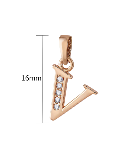 Gold pendant with zircons Letter V