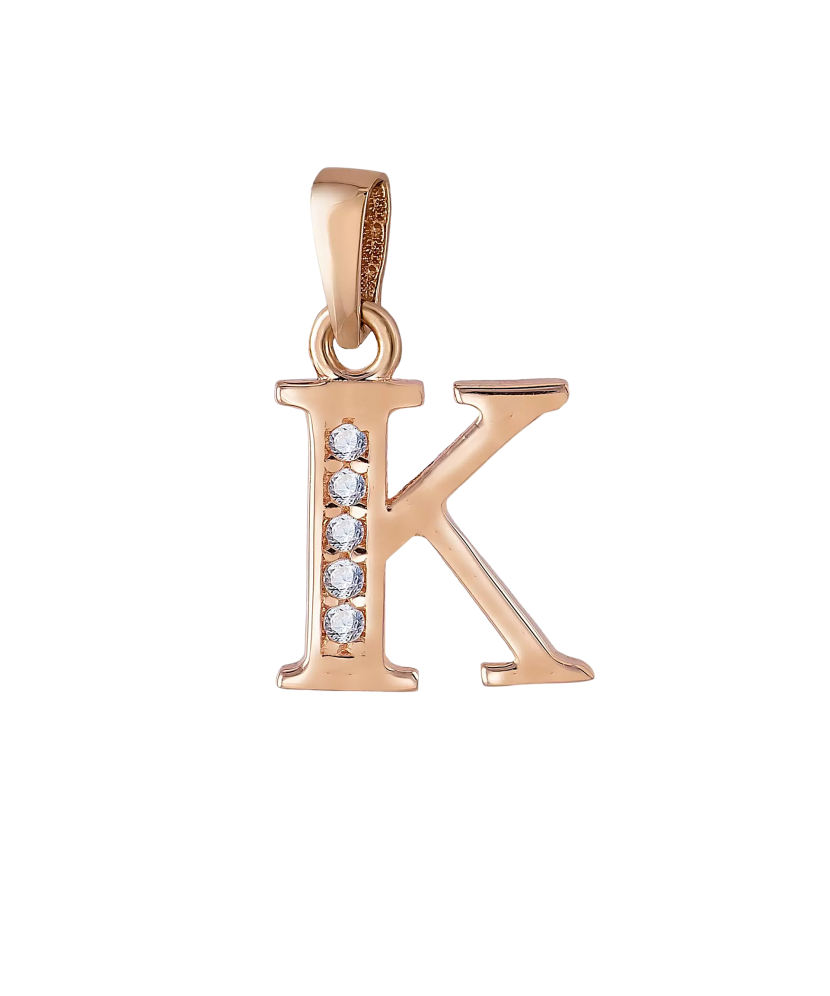 Gold pendant with zircons Letter K