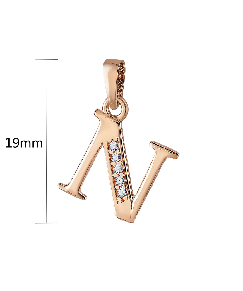Gold pendant with zircons Letter N
