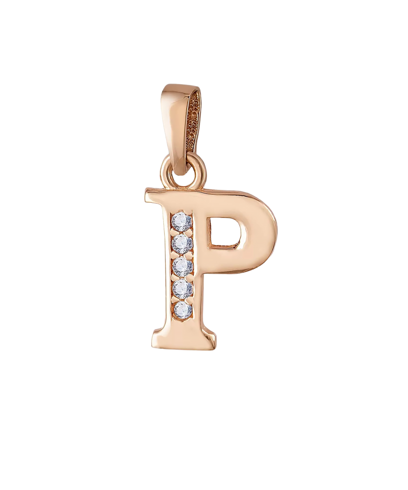 Gold pendant with zircons Letter P