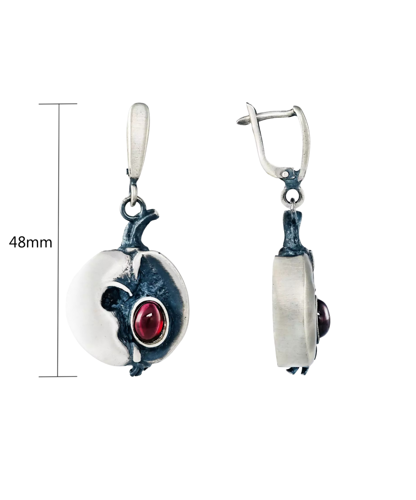 Sterling silver earrings with garnets "Apple"