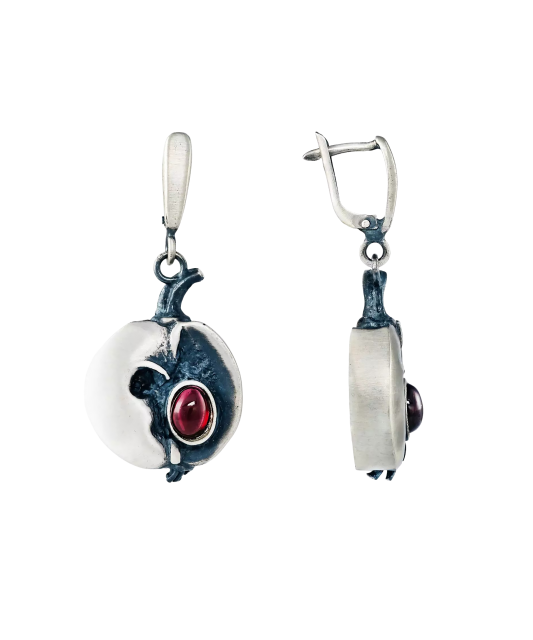 Sterling silver earrings with garnets "Apple"
