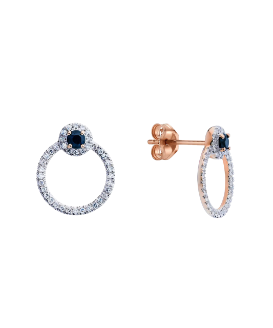 Gold earrings with diamonds and sapphire