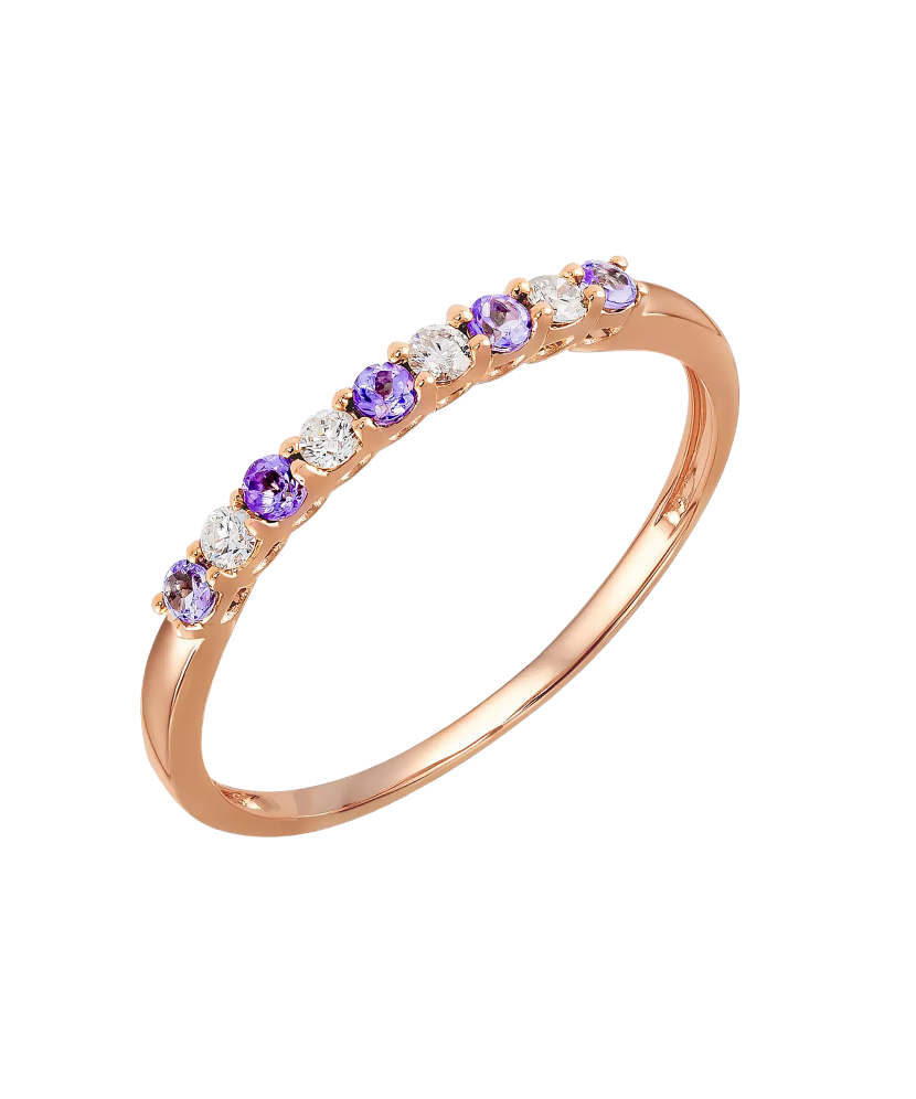 Gold ring with diamonds and tanzanites