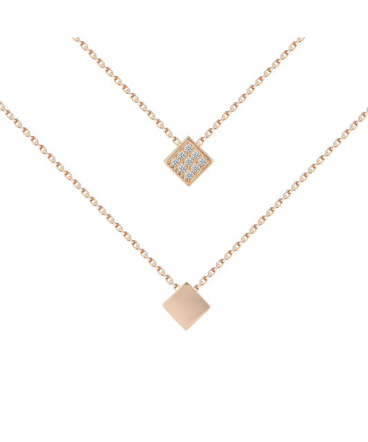 Gold double chain with zirconium pendant