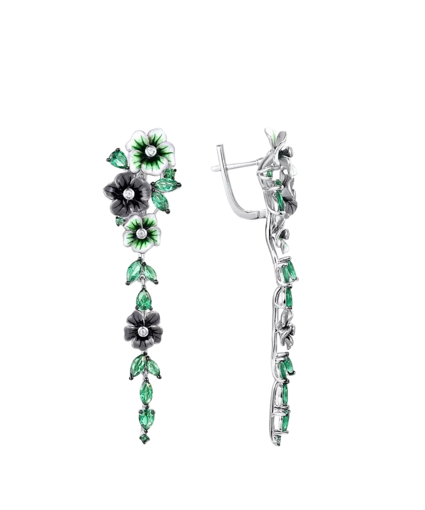 Sterling silver earrings with zircons, spinels and enamel