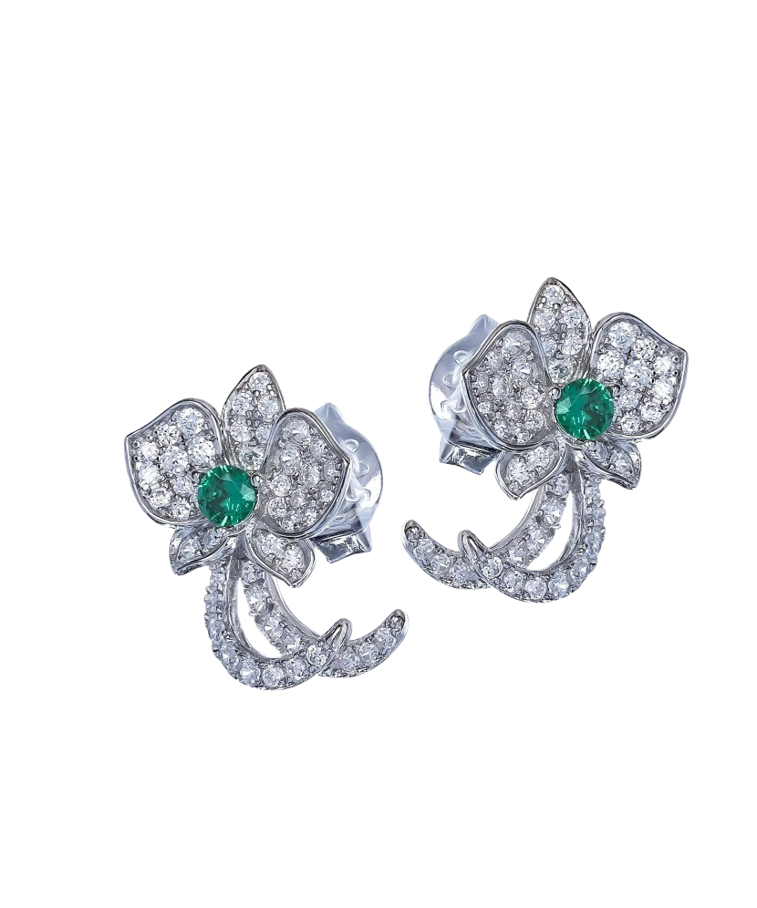 Серебряные серьги со шпинелями и цирконами Серебряные серьги со шпинелями и цирконами