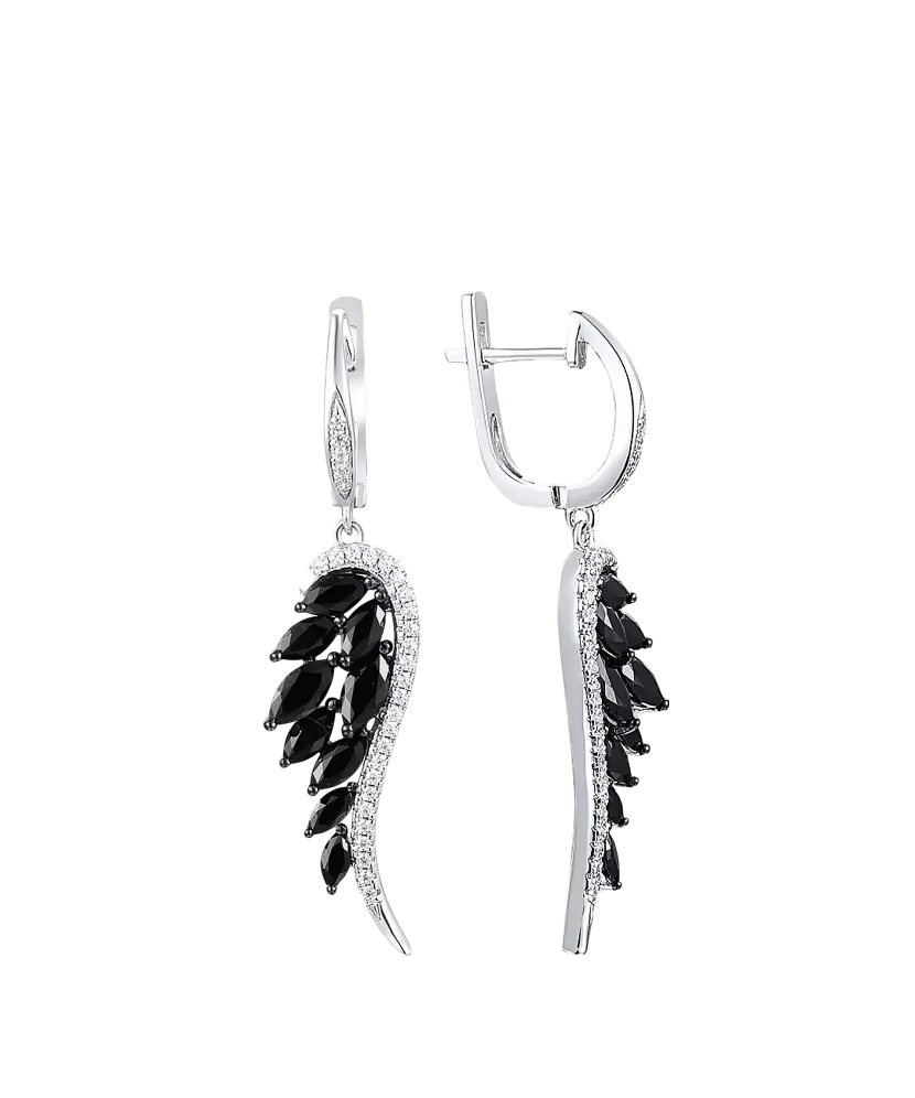 Sterling Silver earrings with zircons and spinels "Angel Wing"