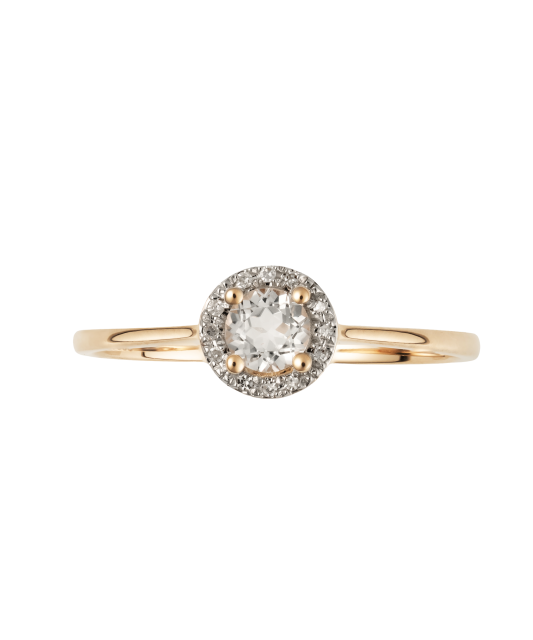 Gold ring with diamonds and clear topaz