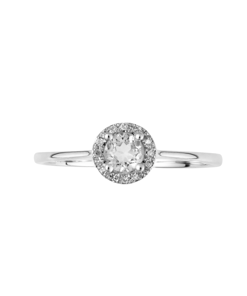 Кольцо из белого золота с бриллиантами и прозрачным топазом