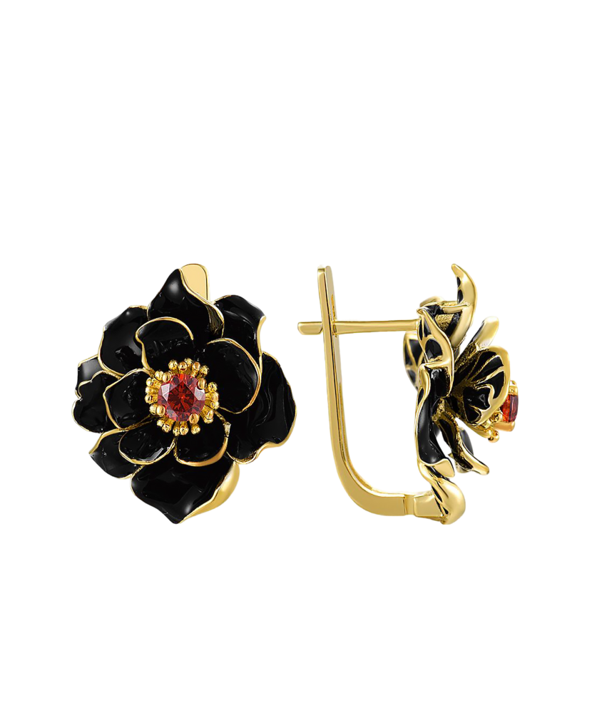 Серебряные позолоченные серьги с цирконом и эмаль