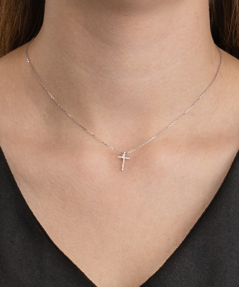White gold chain with diamonds "Cross"