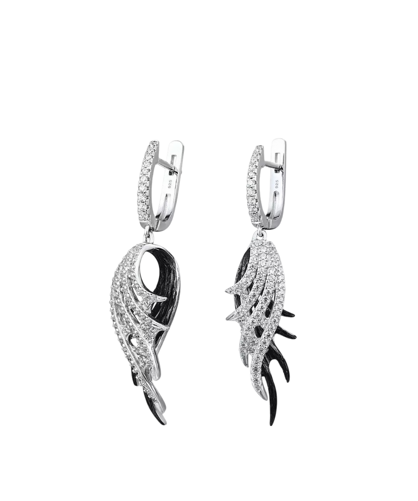 Sterling silver earrings with zircons "Angel Wing"