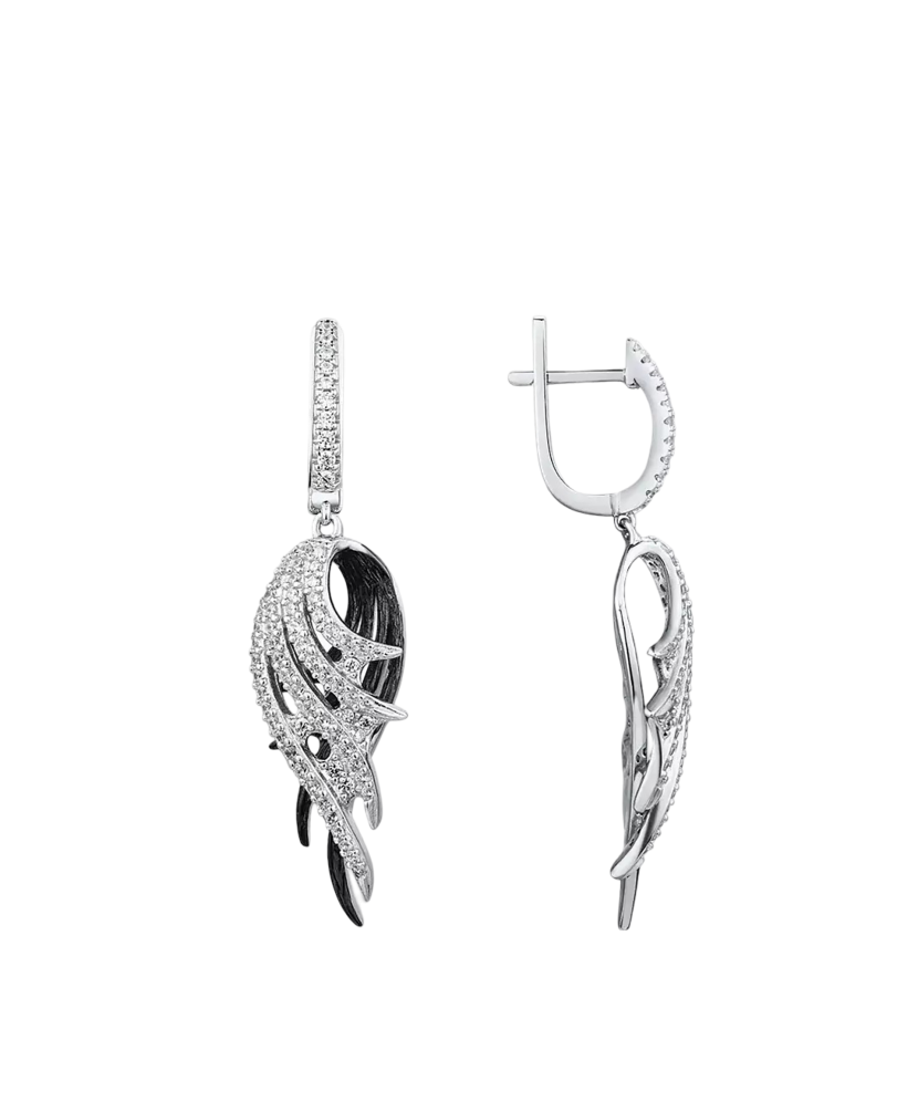 Sterling silver earrings with zircons "Angel Wing"