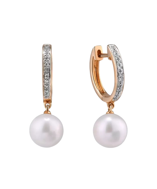 Gold earrings with diamonds and pearls