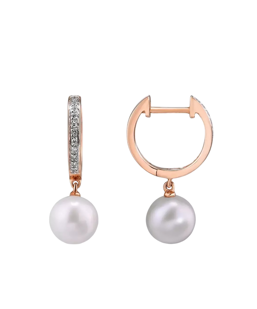 Gold earrings with diamonds and pearls