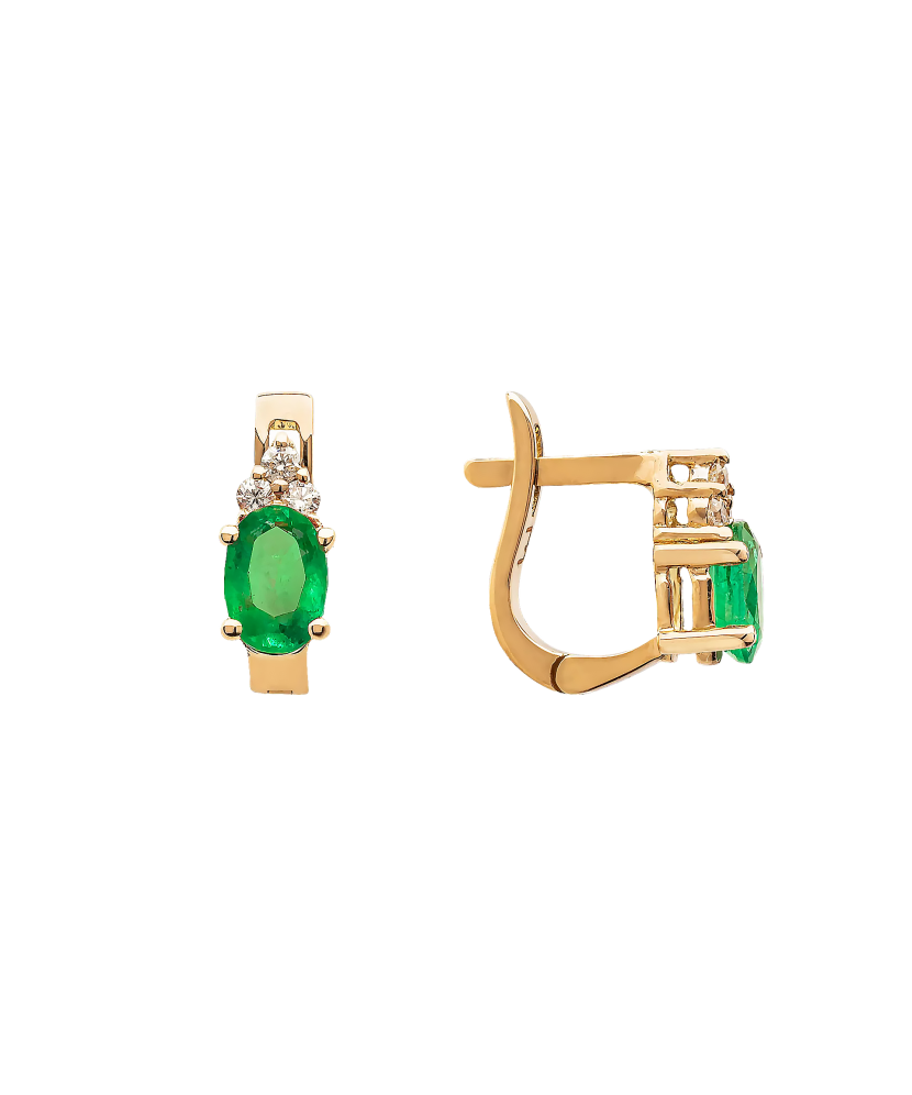 Gold earrings with emeralds and diamonds