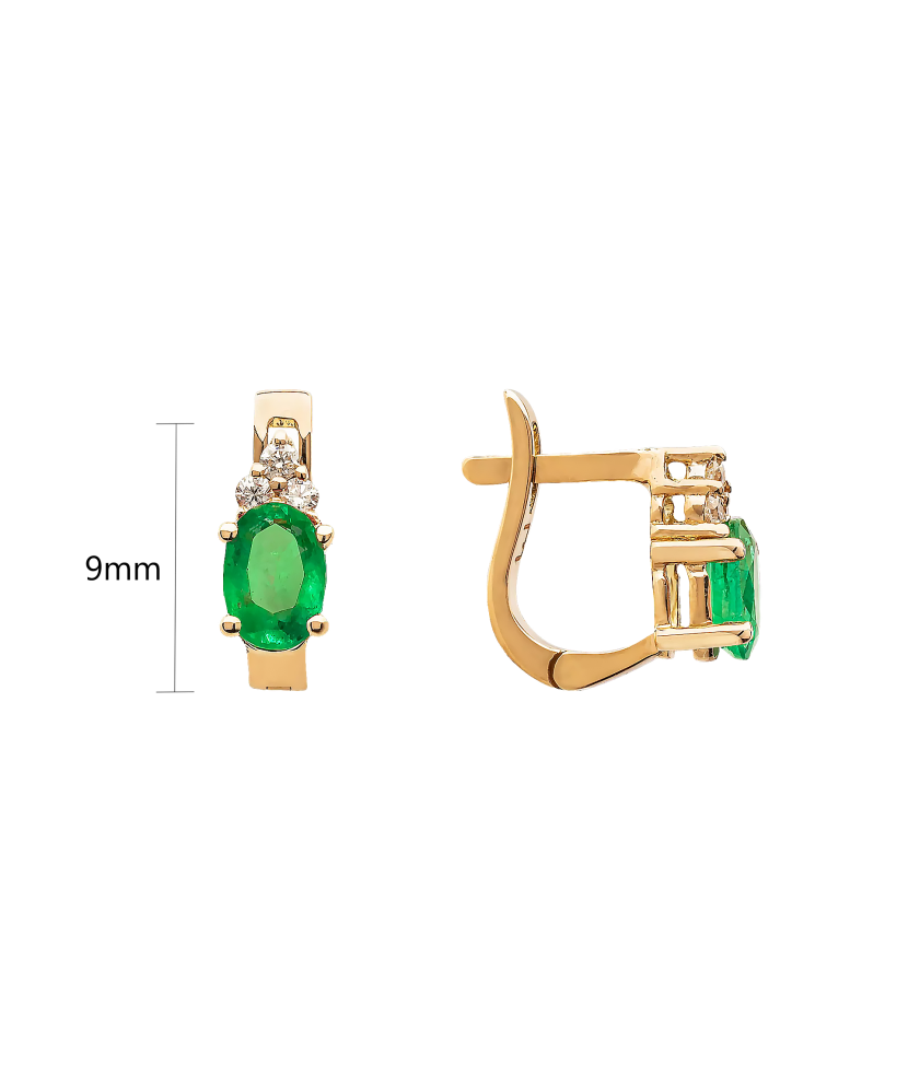 Gold earrings with emeralds and diamonds