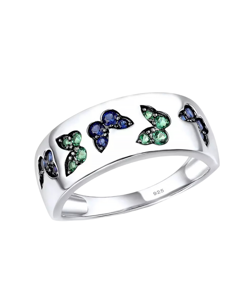 Sterling Silver ring with spinels and nano sapphire