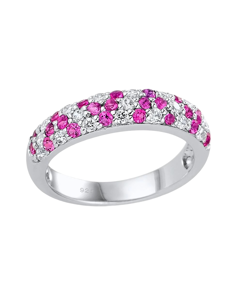 Silver ring with zircons and nano ruby