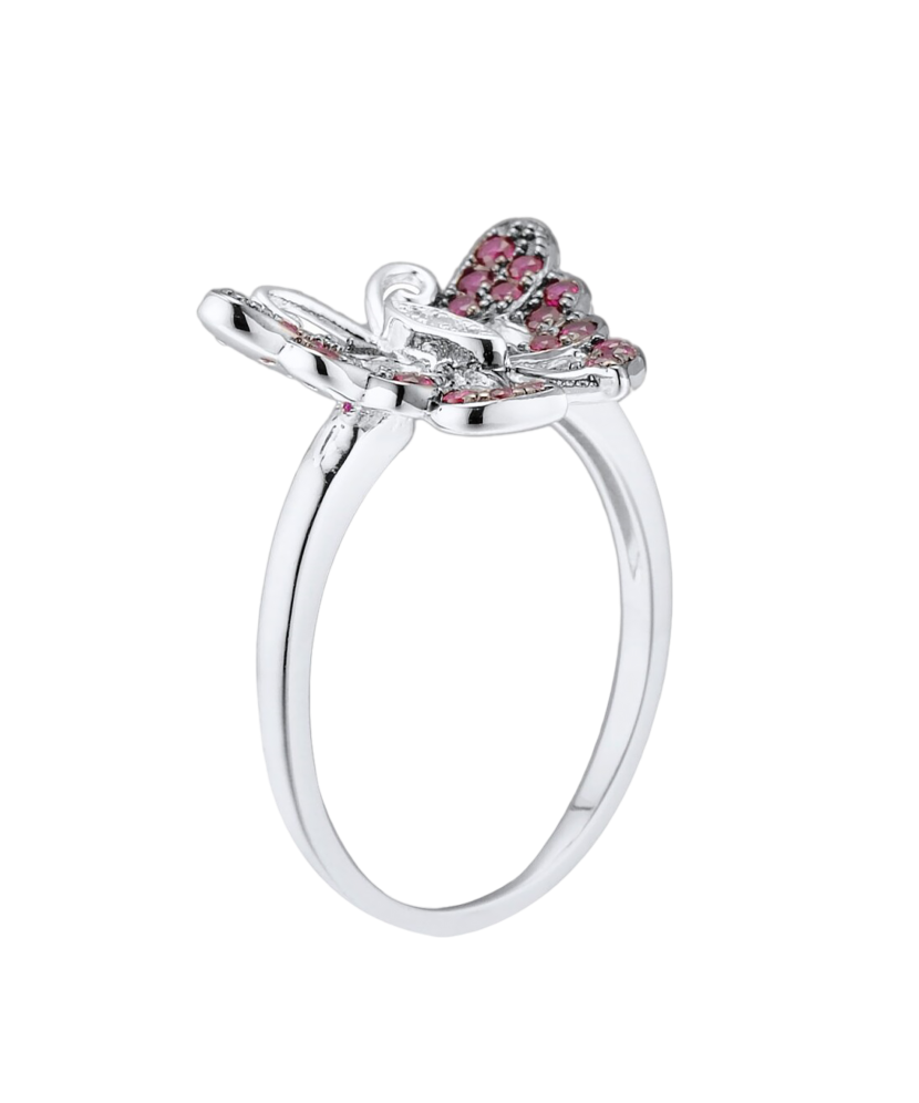 Silver ring with zircons and nano ruby "Butterfly"