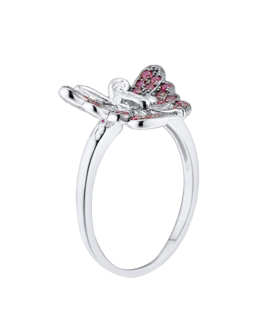 Silver ring with zircons and nano ruby "Butterfly"