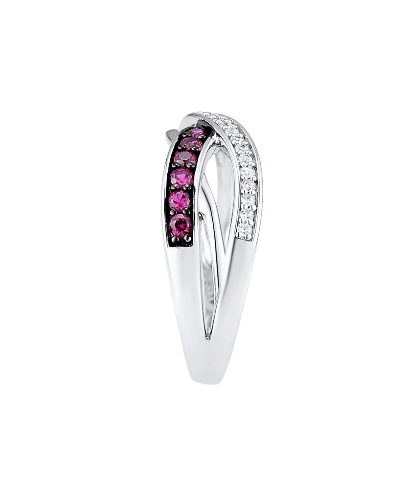 Silver ring with zircons and nano ruby
