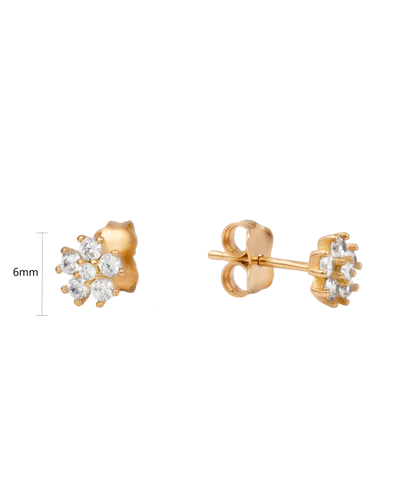 Gold earrings with zircons "Flowers"