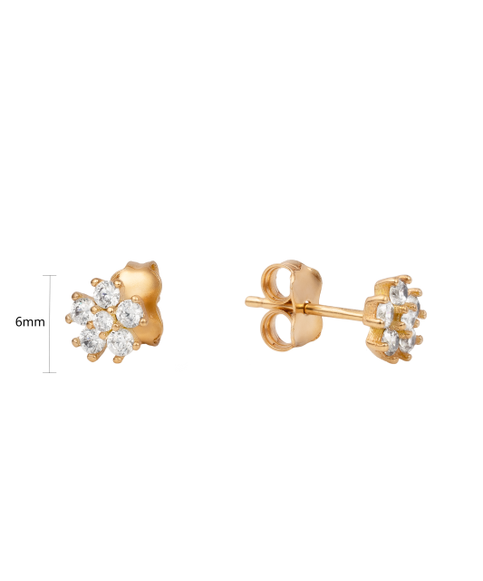 Gold earrings with zircons "Flowers"