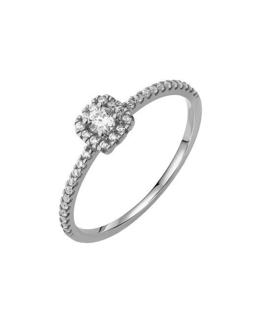 White gold ring with zircons