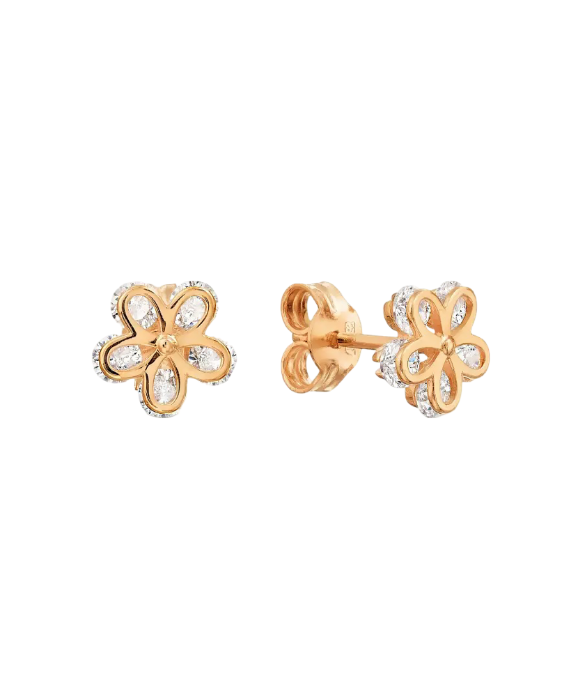 Gold earrings with zirconium "Flower"