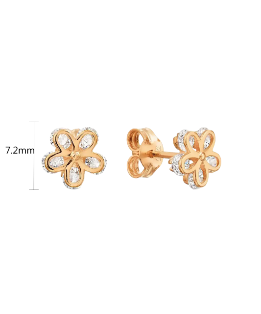 Gold earrings with zirconium "Flower"
