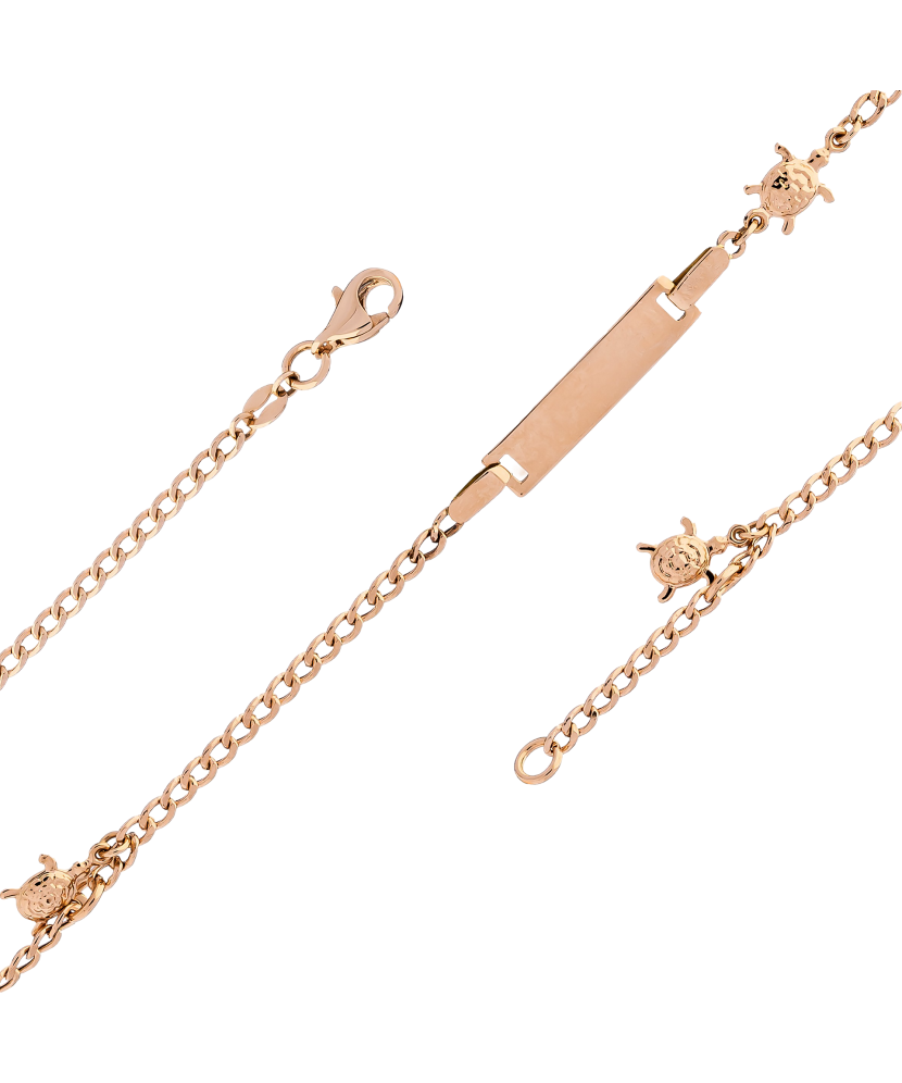 Gold vaikiška bracelet with plate "Turtle"
