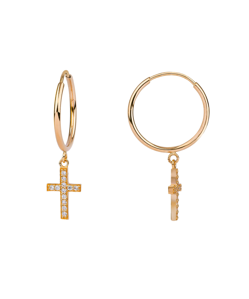 Gold earrings with zircons „cross“ Gold earrings with zircons „cross“