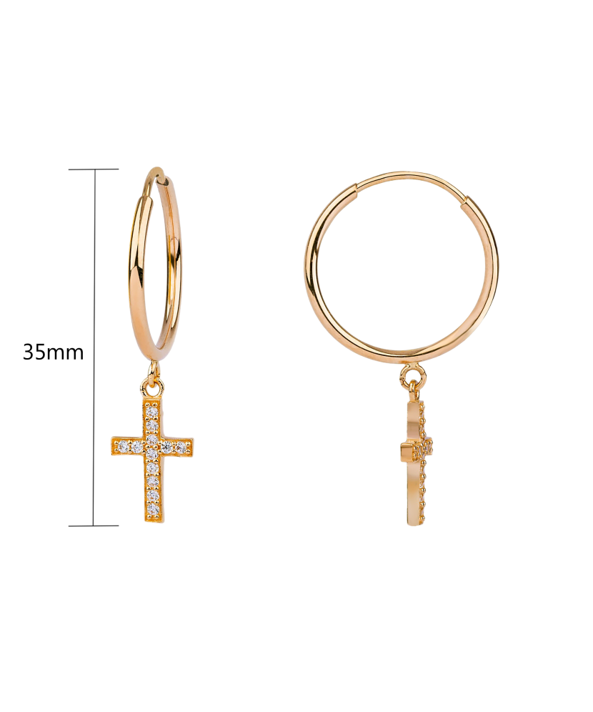 Gold earrings with zircons „cross“ Gold earrings with zircons „cross“
