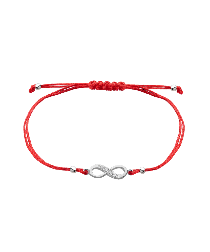Red string bracelet with a silver pendant "Infinity"