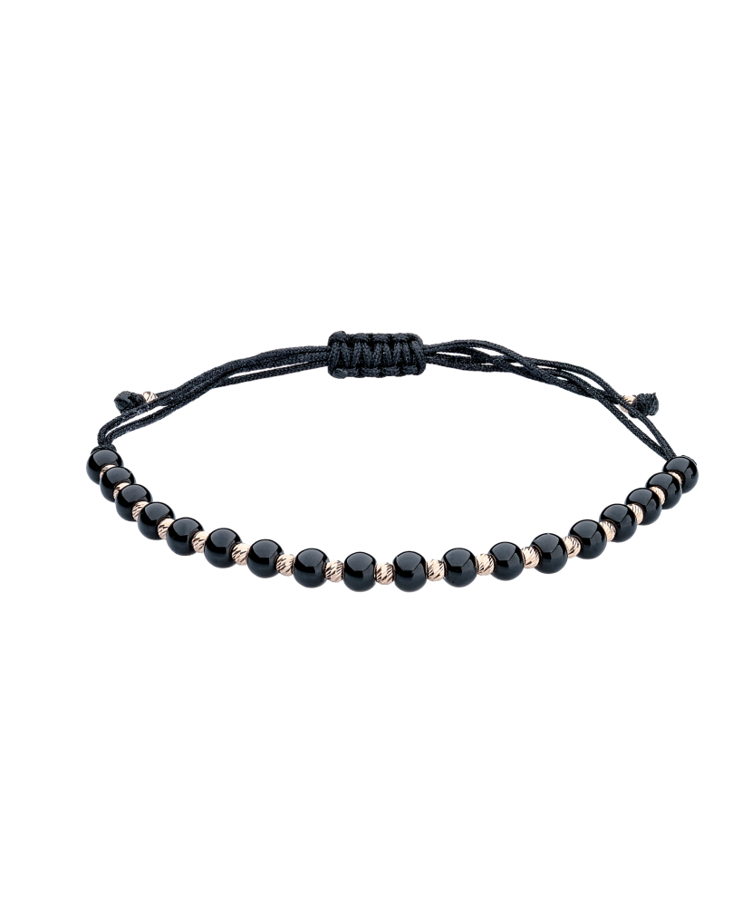 Браслет из чёрной нити с золотом и ониксами