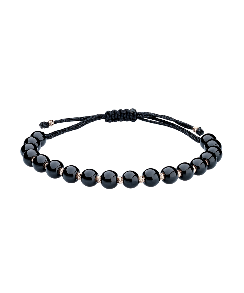 Black string bracelet with gold and onyxes