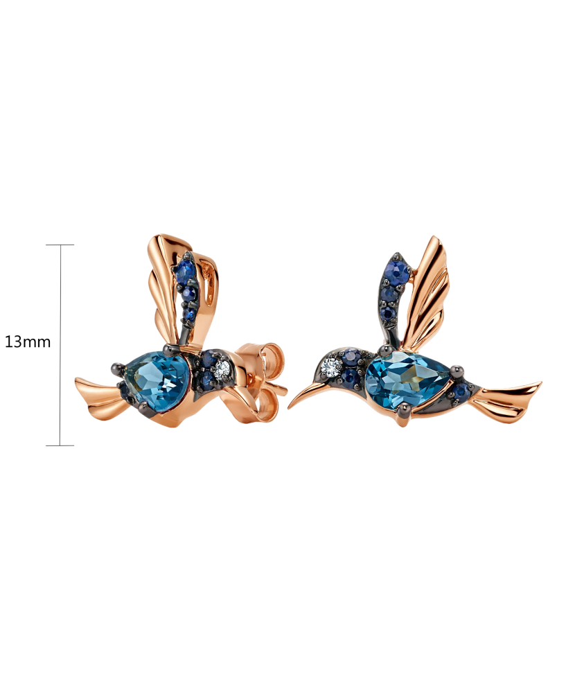 Gold earrings with topazes, sapphires and diamonds